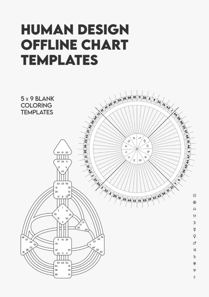5x9 Blank HDS Colouring Charts - Personality & Design Side Chart, Rave Mandala Template, Composite Bodygraphs